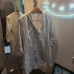 💖💖💖GUESS Silver Sequin V-Neck Women's Blazer💖💖💖